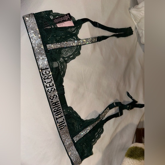 Victoria secret green envy laced shiny strap garter belt - Picture 9 of 10